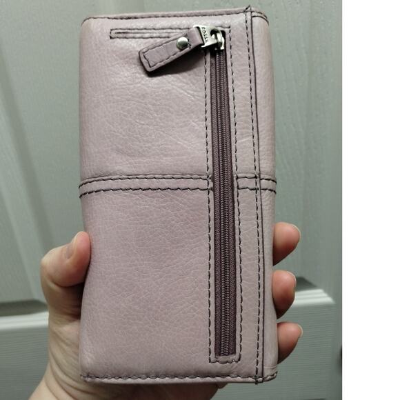Vintage Fossil Marlow Light Purple Genuine Leather Tri-Fold Flip Clutch Wallet - Picture 2 of 9